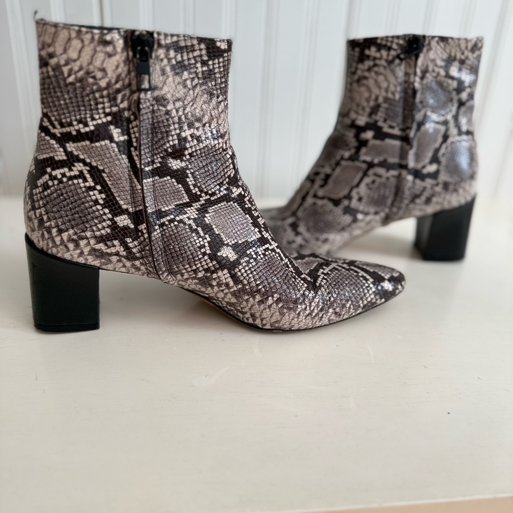 Vince Black and Gray Snakeskin Ankle Boots